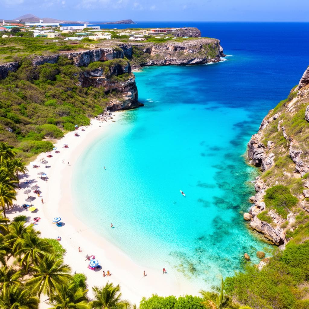 Turquoise Caribbean beach with white sand in Curacao