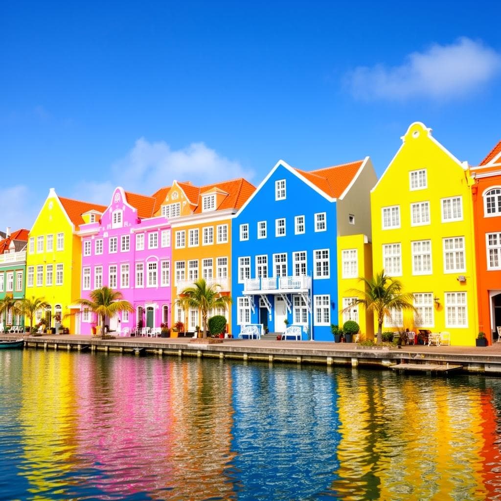 Colorful Handelskade waterfront houses in Willemstad, Curacao